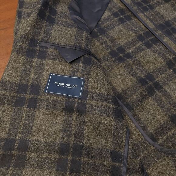 Peter Millar Crown Crafted Plaid Soft Jacket Blazer Grey Blue Men's Size 42 Long - Picture 5 of 7